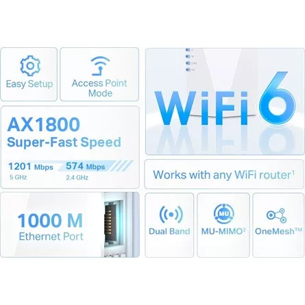 TP-LINK Wireless Range Extender Dual Band AX1800, RE600X