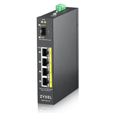 ZyXEL 5-port Gigabit switch: 4x GbE + 1x SFP, PoE (802.3at, 30W), Power budget 1