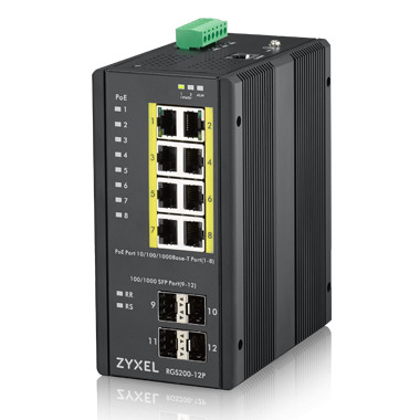 ZyXEL 12-port Gigabit WebManaged switch: 8x GbE + 4x SFP, PoE (802.3at, 30W), Po