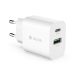 DEVIA SMART hálózati töltő USB+Type-C aljzat 20W, PD gyorstöltő, FEHÉR