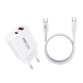   REMAX KIDDY hálózati töltő USB+Type-C aljzat (20W, PD gyorstöltő+ Type-C kábel) FEHÉR