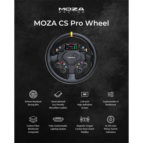 Moza Racing kiegészítő - CS PRO Kormánykerék (Dual Clutch, RGB, 2,99 inch kijelző, 325mm)