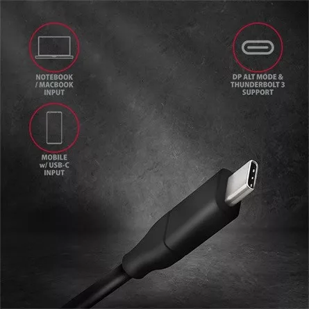 Axagon USB-C -> DisplayPort 1.2 M/M video kábel 1.8m fekete