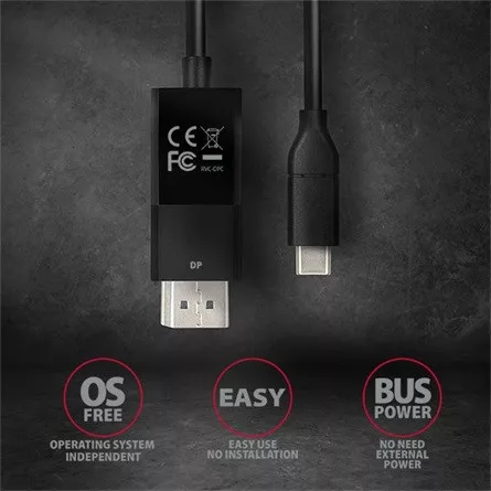 Axagon USB-C -> DisplayPort 1.2 M/M video kábel 1.8m fekete