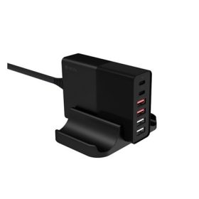   DEVIA hálózati töltő állomás 4 USB+Type-C aljzat 75W, PD gyorstöltő 3.0, FEKETE