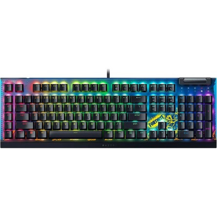 Razer BlackWidow V4 X Fortnite Edition USB angol (US) gaming Razer Yellow mechanikus billentyűzet fekete-sárga-kék