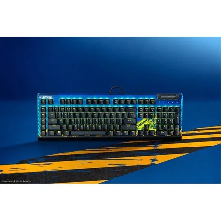 Razer BlackWidow V4 X Fortnite Edition USB angol (US) gaming Razer Yellow mechanikus billentyűzet fekete-sárga-kék