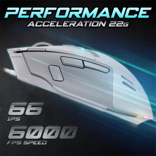Spirit of Gamer Egér - ELITE-M60 White (Optikai, 20000 DPI, 1000Hz, 9 programozható gomb, RGB, vezetékes, fehér)