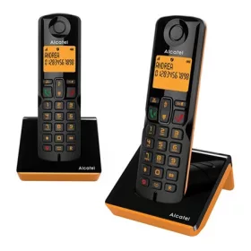   ALCATEL S280 DUO telefon készülék (vezeték nélküli, 1 bázis, 2 kézibeszélő, nagy kijelző, DECT) FEKETE/NARANCSSÁRGA