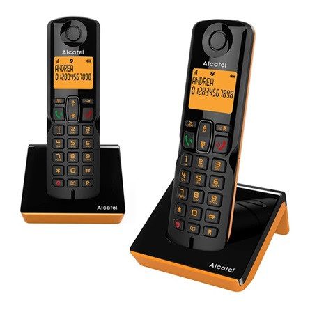 ALCATEL S280 DUO telefon készülék (vezeték nélküli, 1 bázis, 2 kézibeszélő, nagy kijelző, DECT) FEKETE/NARANCSSÁRGA