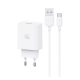 USAMS SC hálózati töltő USB aljzat 18W, PD gyorstöltő 3.0 + microUSB kábel, FEHÉR