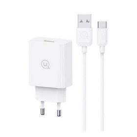   USAMS SC hálózati töltő USB aljzat 18W, PD gyorstöltő 3.0 + Type-C kábel, FEHÉR