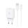 USAMS SC hálózati töltő USB aljzat 18W, PD gyorstöltő 3.0 + lightning kábel, FEHÉR