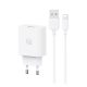 USAMS SC hálózati töltő USB aljzat 18W, PD gyorstöltő 3.0 + lightning kábel, FEHÉR