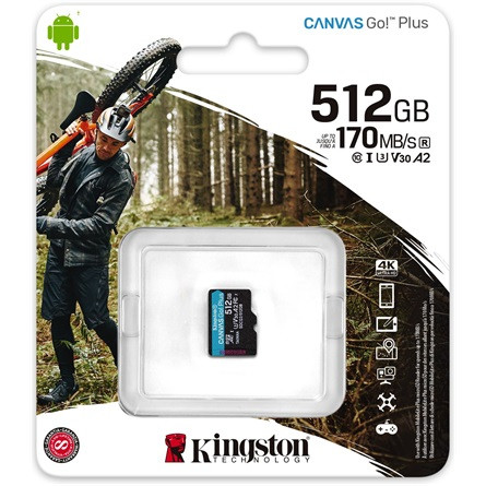 Kingston 512GB Canvas Go! Plus Class10 UHS-I U3 V30 A2 microSDXC memóriakártya Single Pack