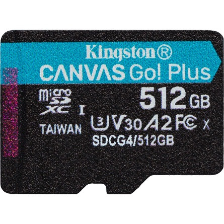 Kingston 512GB Canvas Go! Plus Gen4 Class10 UHS-I U3 V30 A2 microSDXC memóriakártya Single Pack