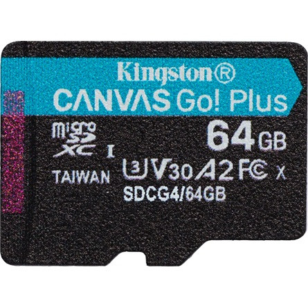 Kingston 64GB Canvas Go! Plus Gen4 Class10 UHS-I U3 V30 A2 microSDXC memóriakártya Single Pack