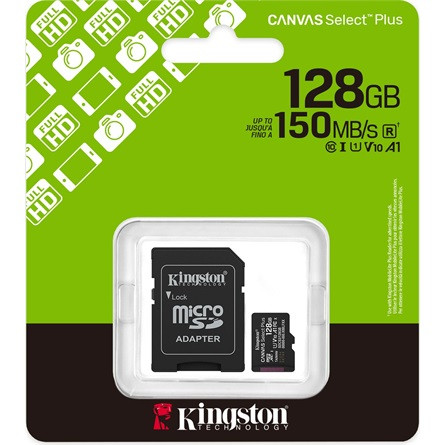 Kingston 128GB Canvas Select Plus Gen3 Class 10 UHS-1 A1 microSDXC memóriakártya