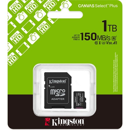 Kingston 1TB Canvas Select Plus Gen3 Class 10 UHS-1 A1 microSDXC memóriakártya