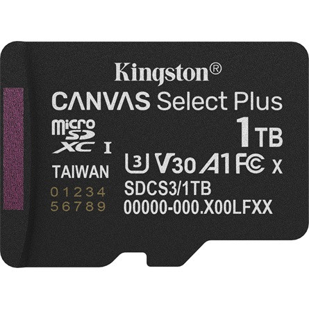 Kingston 1TB Canvas Select Plus Gen3 Class 10 UHS-1 A1 microSDXC memóriakártya