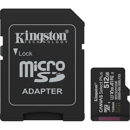 Kingston 512GB Canvas Select Plus Gen3 Class 10 UHS-1 A1 microSDXC memóriakártya