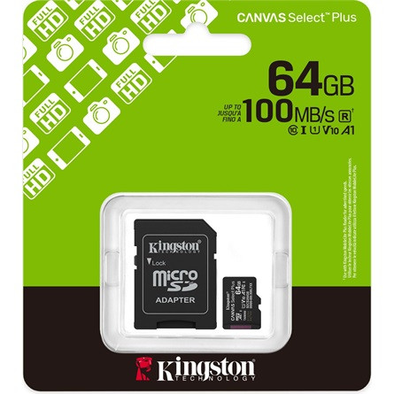 Kingston 64GB Canvas Select Plus Gen3 Class 10 UHS-1 A1 microSDXC memóriakártya