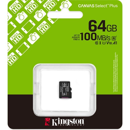 Kingston 64GB Canvas Select Plus Gen3 Class 10 UHS-1 A1 microSDXC memóriakártya Single Pack