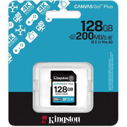 Kingston 128GB Canvas Go! Plus Gen4 UHS1 U3 V30 SDXC memóriakártya