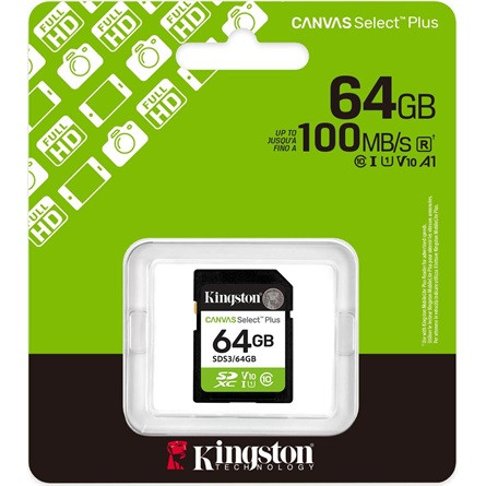 Kingston 64GB Canvas Select Plus Class Gen3 C10 UHS-1 U1 V10 SDXC memóriakártya