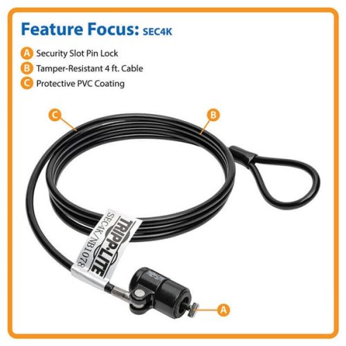 TRIPP-LITE TRIPP LITE biztonsági zár, laptophoz, és perifériához, kulcsos lakat, 1,,22m (Kensington zár)