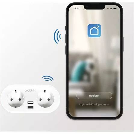 Logilink Wi-Fi intelligens csatlakozóaljzat, 2 utas (CEE 7/3), 2x USB, Tuya kompatibilis