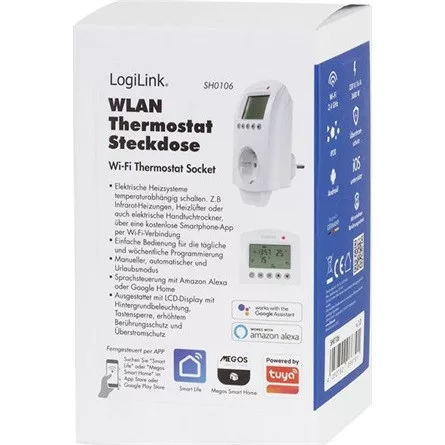 Logilink Wi-Fi intelligens termosztát aljzat, 1 utas (CEE 7/3), Tuya kompatibilis