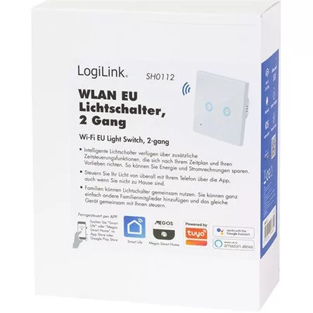 Logilink Wi-Fi intelligens kettős fali kapcsoló, Tuya kompatibilis