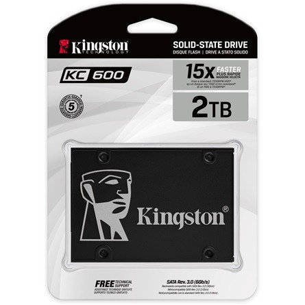 Kingston KC600 2048GB SSD, 2.5” 7mm, SATA 6 Gb/s, Read/Write: 550 / 520 MB/s, Random Read/Write IOPS 90K/80K