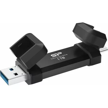 Silicon Power 1TB DS72 Dual USB-C/USB 3.2 Gen 2, Portable External SSD, Steam Deck and iPhone 15 Pro, R/W: up to 1050MB/s; 850MB/s, Black