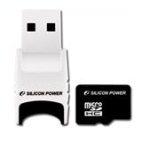 SILICON POWER Micro SDHC Card 4GB (Class 4) with Stylish USB Reader