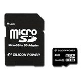 SILICON POWER Micro SDHC Card 4GB (Class 6) with SD Adapter