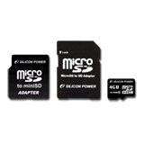 SILICON POWER Micro SDHC Card 4GB (Class 6) with Two Adapters