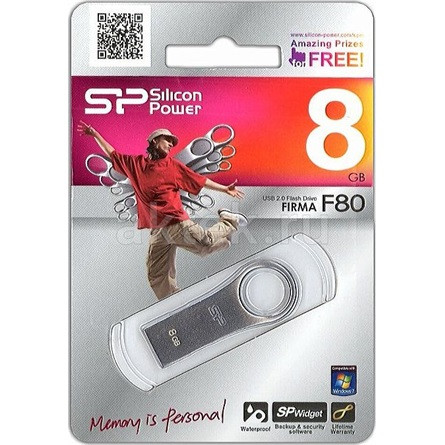 Silicon Power Firma - F80 8GB Pendrive USB 2.0 Silver, Zinc Alloy Housing, Waterproof, dustproof and vibration-proof