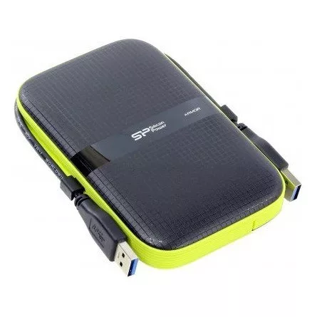 Silicon Power Armor - A60 1TB Portable HDD USB 3.2 Gen1 Black, Shockproof MIL-STD 810G Method 516.6 Procedure IV, Water-resistant IPX4, LED light