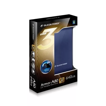 Silicon Power Armor - A80 1TB Portable HDD USB 3.2 Gen 1 Blue, Certificate MIL-STD 810F 516.5/IV, Water-resistant IPX7, Anti-pressure/dust function, Led light