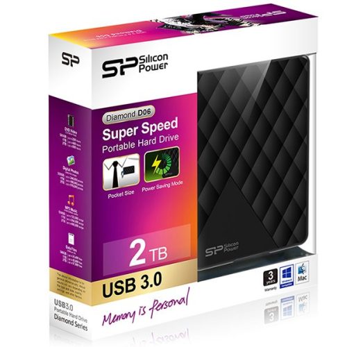 Silicon Power Diamond - D06 1TB Portable HDD USB 3.2 Gen 1 Black, Classic and stylish diamond-check pattern, Slim and light-weighted design, LED light