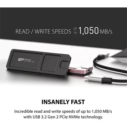 Silicon Power PX10 1TB Portable SSD USB 3.2 Gen2, R/W: up to 1050MB/s; 1050MB/s, Black