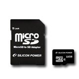 SILICON POWER Micro SDHC Card 32GB (Class 4) with SD Adapter