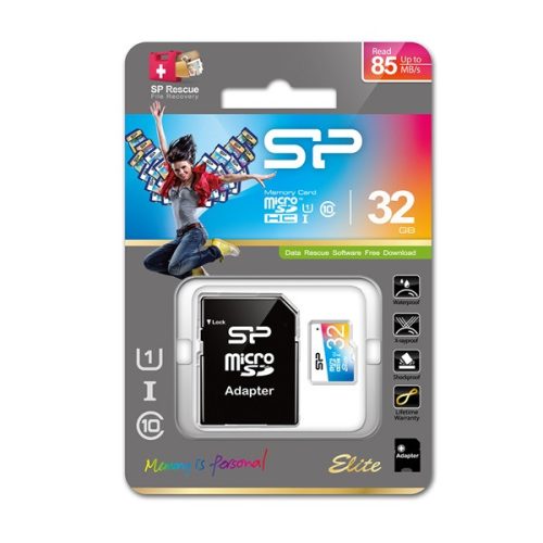 Silicon Power Elite /class 10 32GB mSD Card UHS-1 (U1) R/W: up to 100/10 MB/s, ECC function, Shock/water/x-ray-proof, w/ adapter (Colorful)