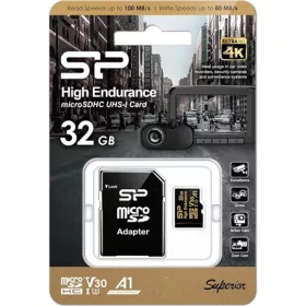   Silicon Power 32GB Golden High Endurance (+adapter) UHS-1 Class10 U3 V30 A1 vízálló ütésálló microSDXC memóriakártya BOX