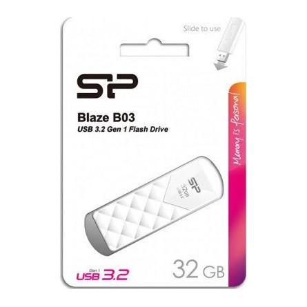 Silicon Power Blaze - B03 32GB Pendrive USB 3.2 Gen1 Data transfers up to 5 Gbps, Elegant diamond-cut pattern, White