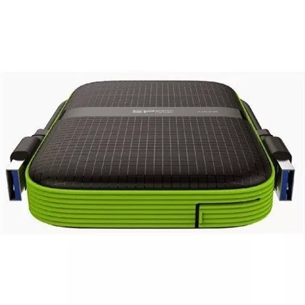 Silicon Power Armor - A60 4TB Portable HDD USB 3.2 Gen1 Black/Green, Shockproof MIL-STD 810G Method 516.6 Procedure IV, Water-resistant IPX4, LED light