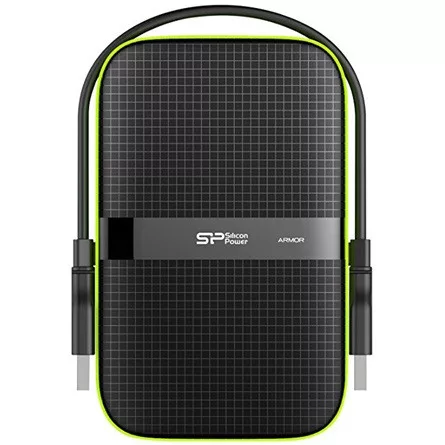 Silicon Power Armor - A60 4TB Portable HDD USB 3.2 Gen1 Black/Green, Shockproof MIL-STD 810G Method 516.6 Procedure IV, Water-resistant IPX4, LED light