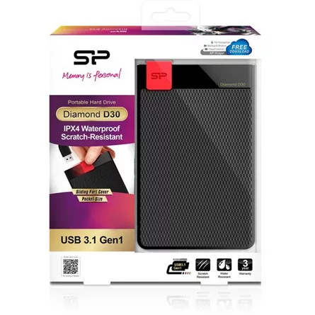 SILICON POWER 2.5" HDD USB 3.2 4TB Diamond D30 vízálló, Fekete (Ultra slim)